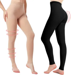 2 Pairs Medical Compression Pantyhose for Women, 20-30mmHg Graduated Support Tight Pants, Opaque Footless