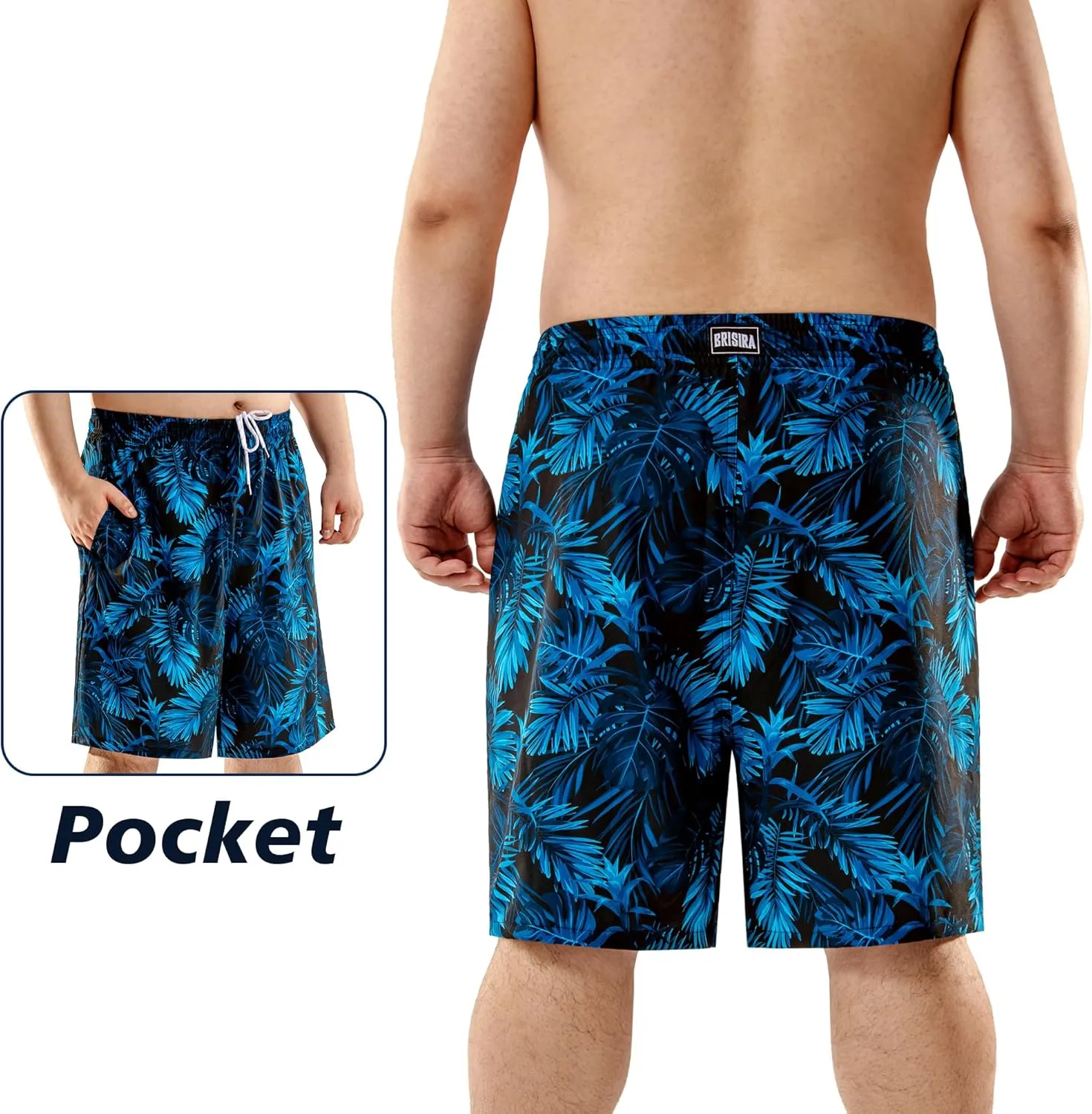 BRISIRA Big and Tall Mens Swim Trunks with Compression Liner Swimsuit Bathing Suit Swim Shorts Board Shorts Quick Dry 1X-6X