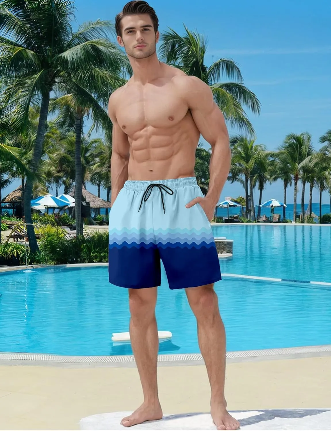 Buauty Mens Swim Trunks with Compression Liner 5 Inch Inseam Swim Shorts Quick Dry Mens Swimsuit Board Shorts with Pockets