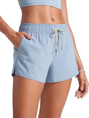 CRZ YOGA Womens 3" Mid Waisted Swim Board Shorts Side Splits Swimming Bottoms Quick Dry Beach Swimsuit with Liner Pockets