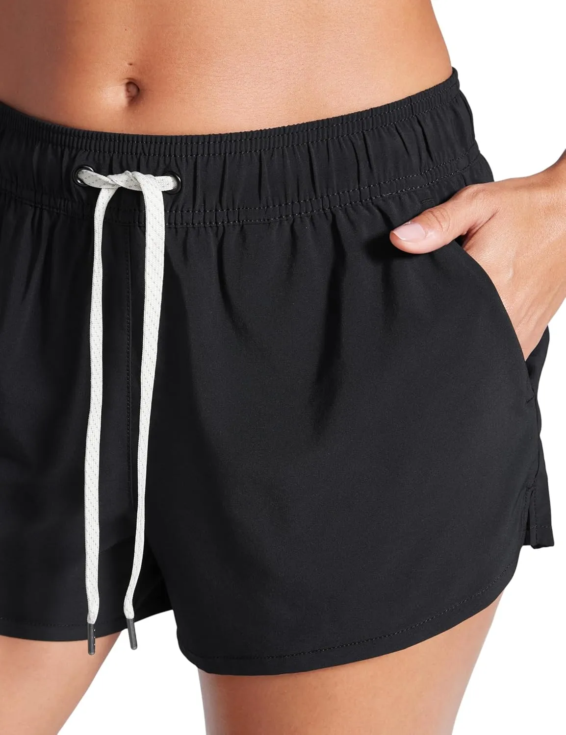 CRZ YOGA Womens 3" Mid Waisted Swim Board Shorts Side Splits Swimming Bottoms Quick Dry Beach Swimsuit with Liner Pockets