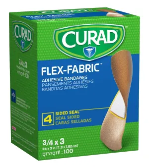 CURAD Flex Fabric Adhesive Bandages, Bandage Size is 3/4" x 3", ALL ONE SIZE, (Box of 100)