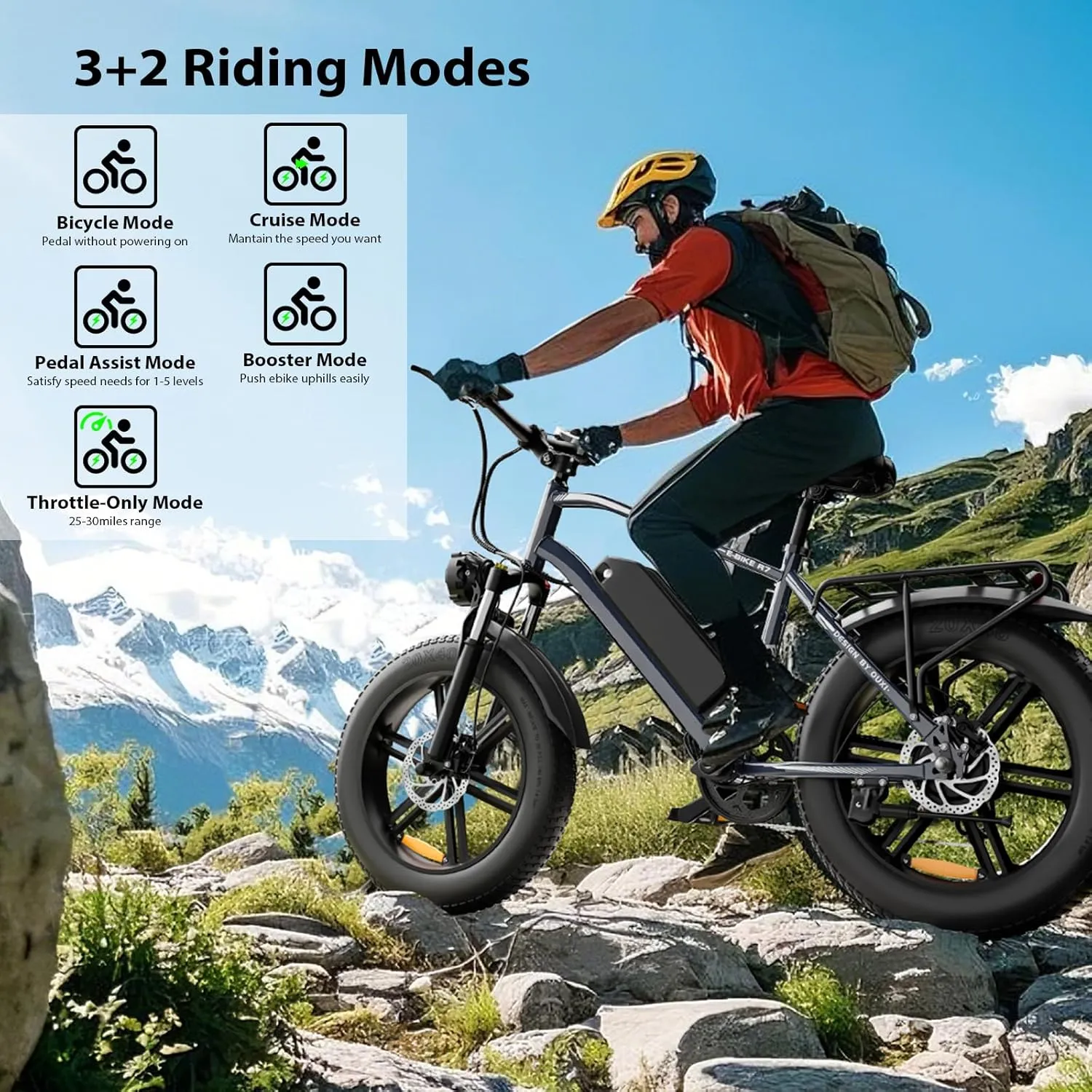 Electric Bike for Adults 1000W Peak Motor, 25mph 48V-15AH Removable Battery, 38 Miles Range Electric Bicycle with Fat Tire E-Bike for Commuting & Off-Road or Mountain Cycling