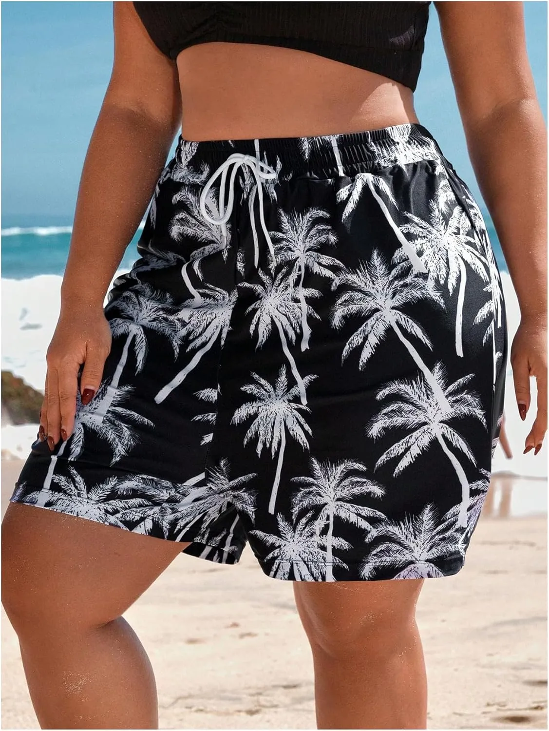 Floerns Women's Plus Size Swim Board Shorts with Pockets Bathing Suit Shorts