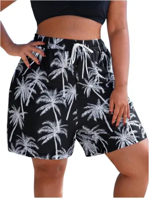 Floerns Women's Plus Size Swim Board Shorts with Pockets Bathing Suit Shorts