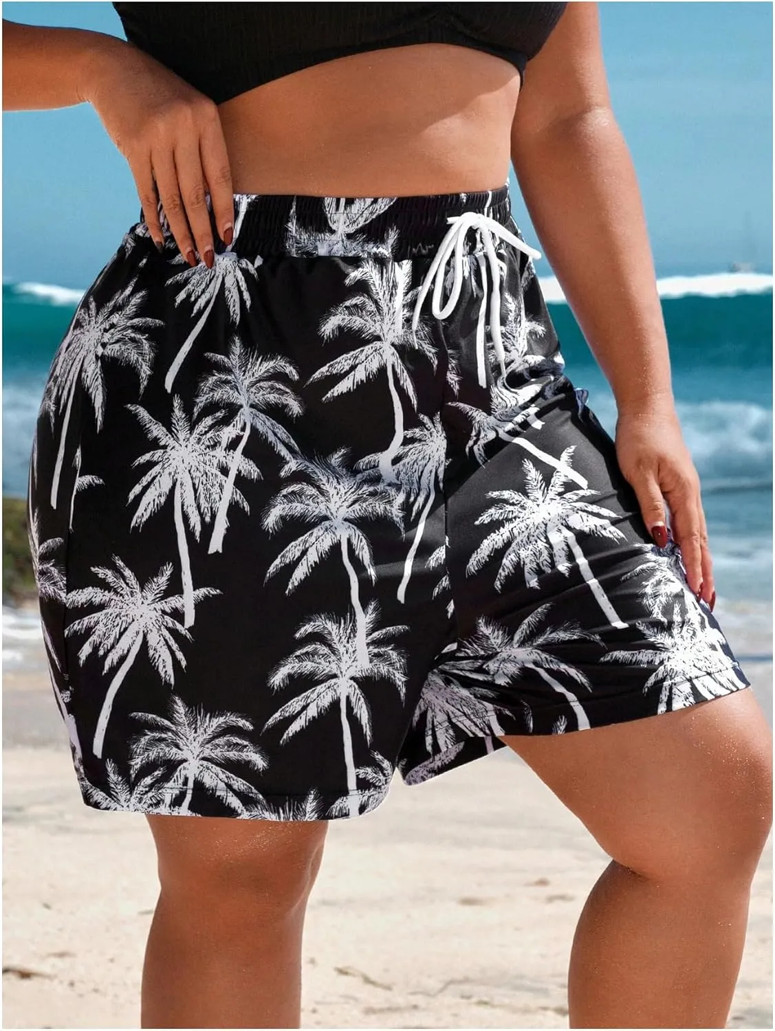 Floerns Women's Plus Size Swim Board Shorts with Pockets Bathing Suit Shorts