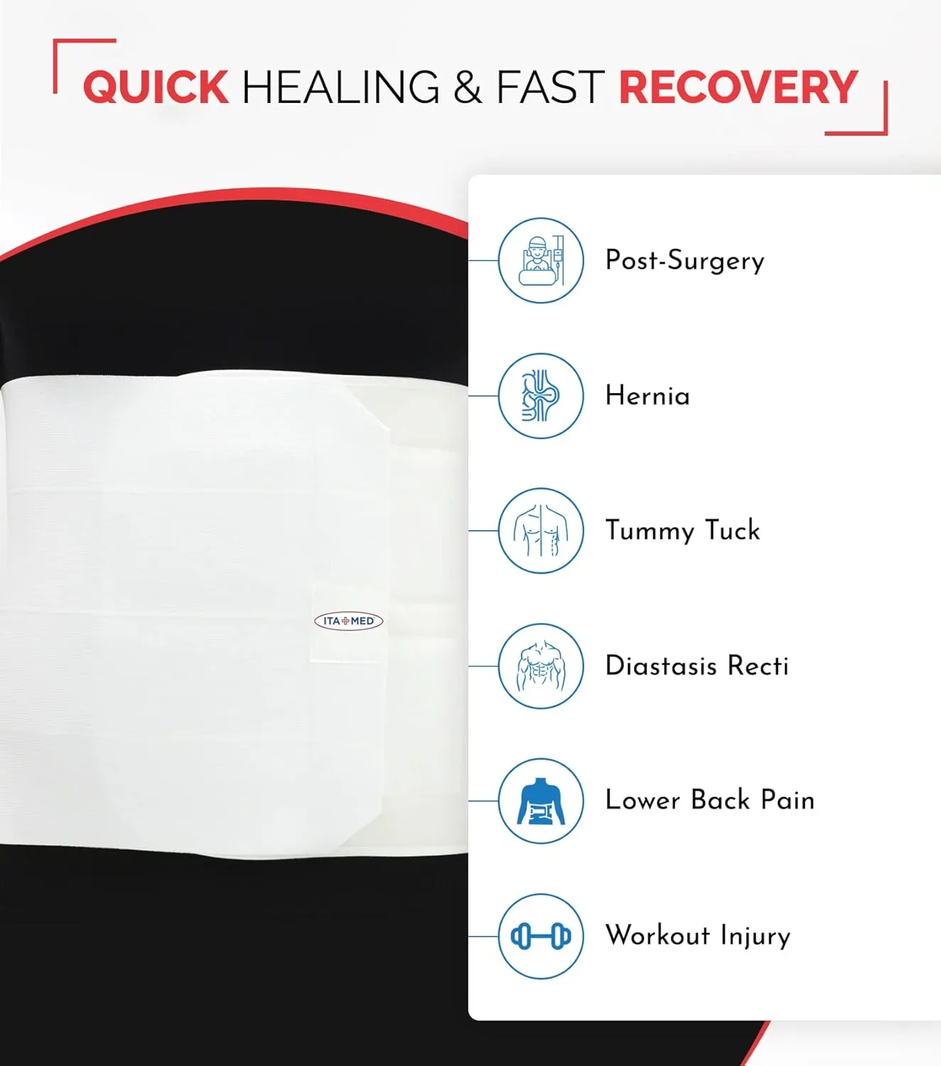 ITA-MED Unisex 12 Abdominal Binder  Helps Recover Post-Surgery, Postpartum & Hernia, Made in USA, White (XL)