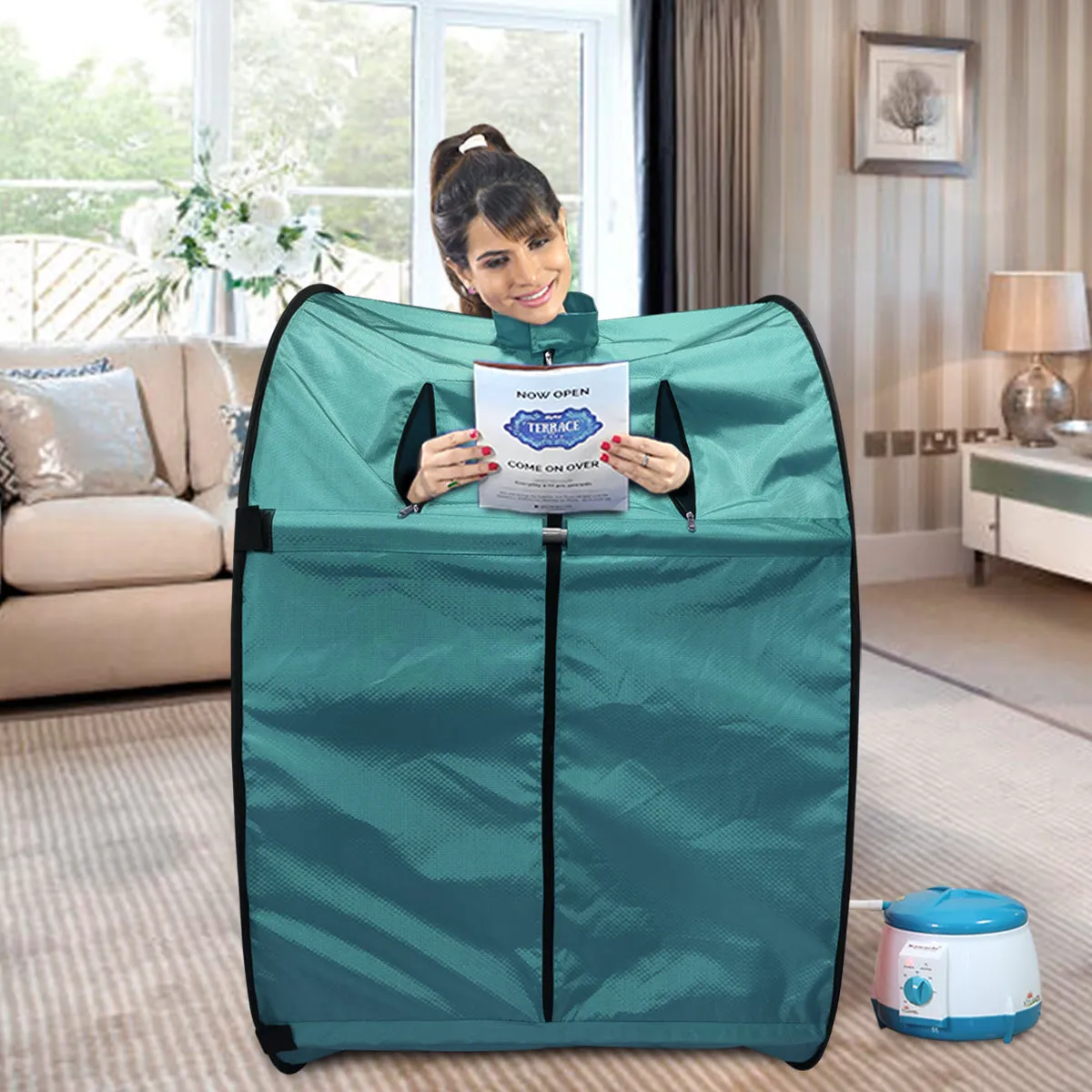Kawachi Portable Steam Sauna Bath for Health and Beauty Spa at Home Peacock Green