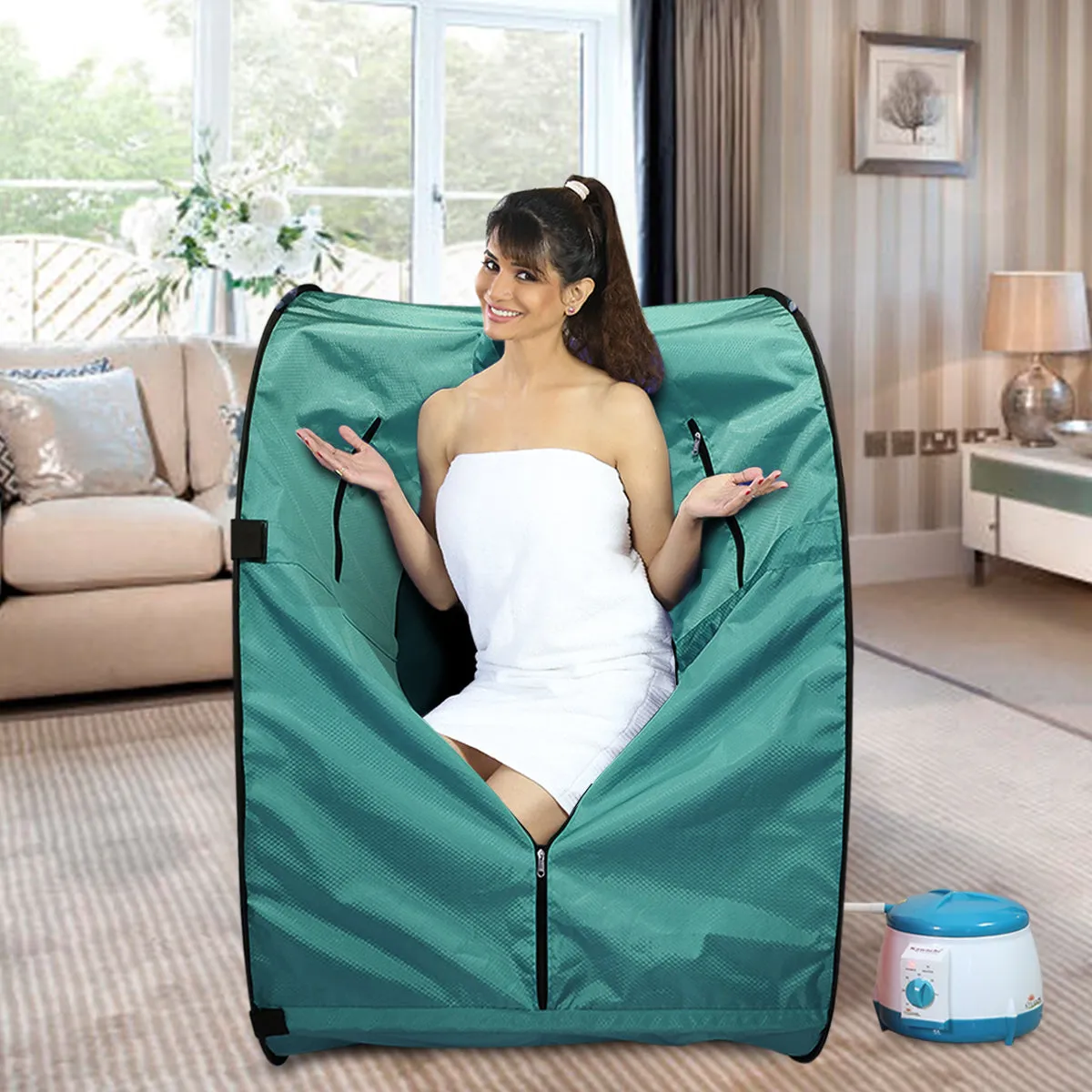 Kawachi Portable Steam Sauna Bath for Health and Beauty Spa at Home Peacock Green