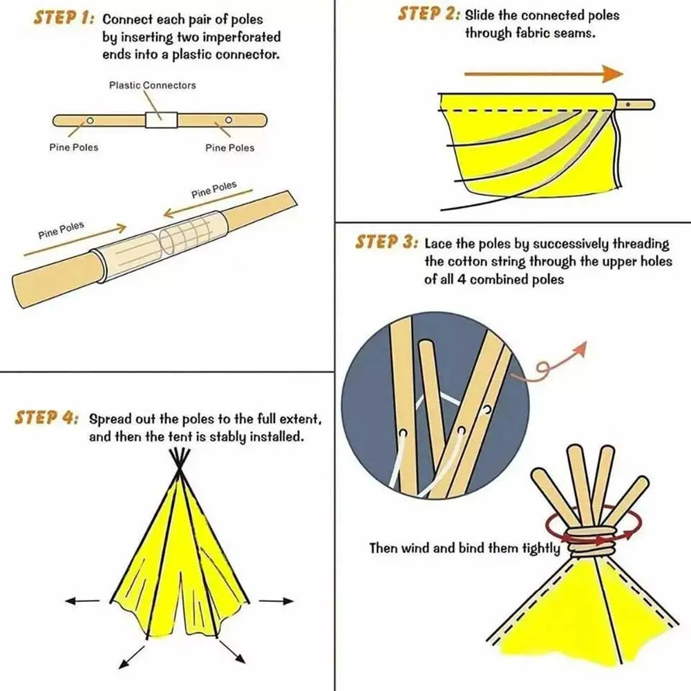 Kids 4 Poles Teepee Play Tent