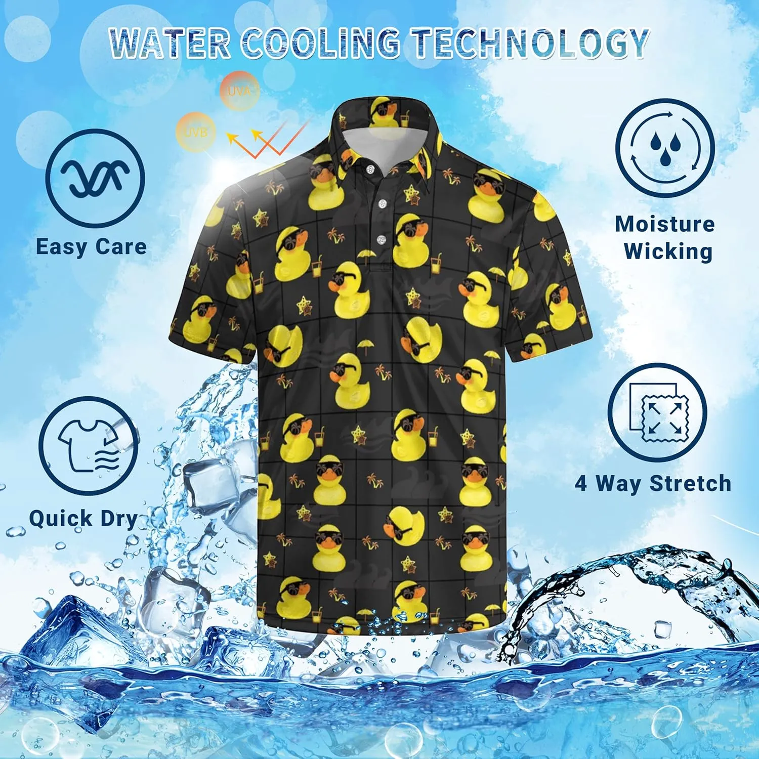 Mens Golf Polo Shirts - Hawaiian Print Golf Shirt for Men Quick-Dry Moisture Wicking Casual Breathable Polo Shirt