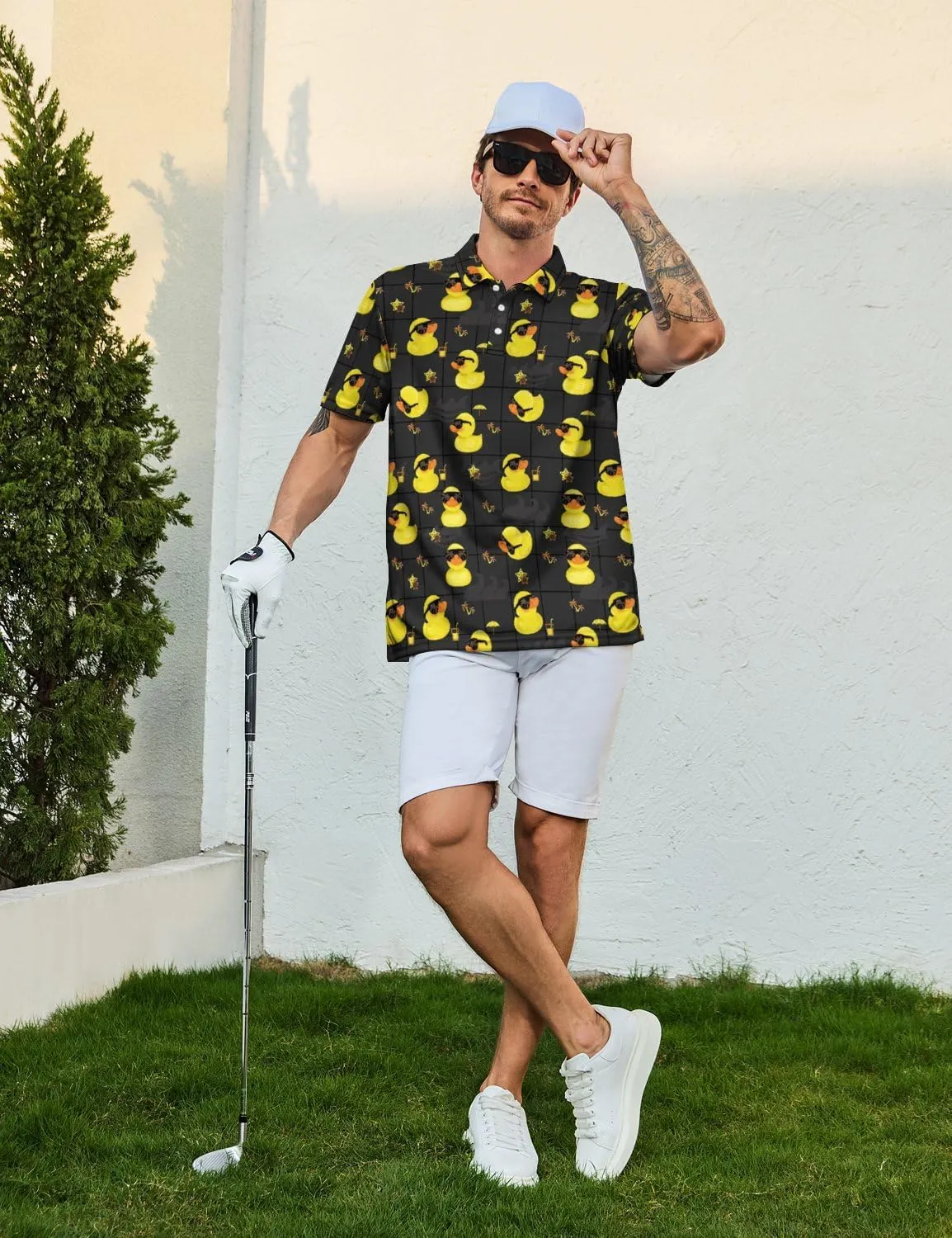 Mens Golf Polo Shirts - Hawaiian Print Golf Shirt for Men Quick-Dry Moisture Wicking Casual Breathable Polo Shirt