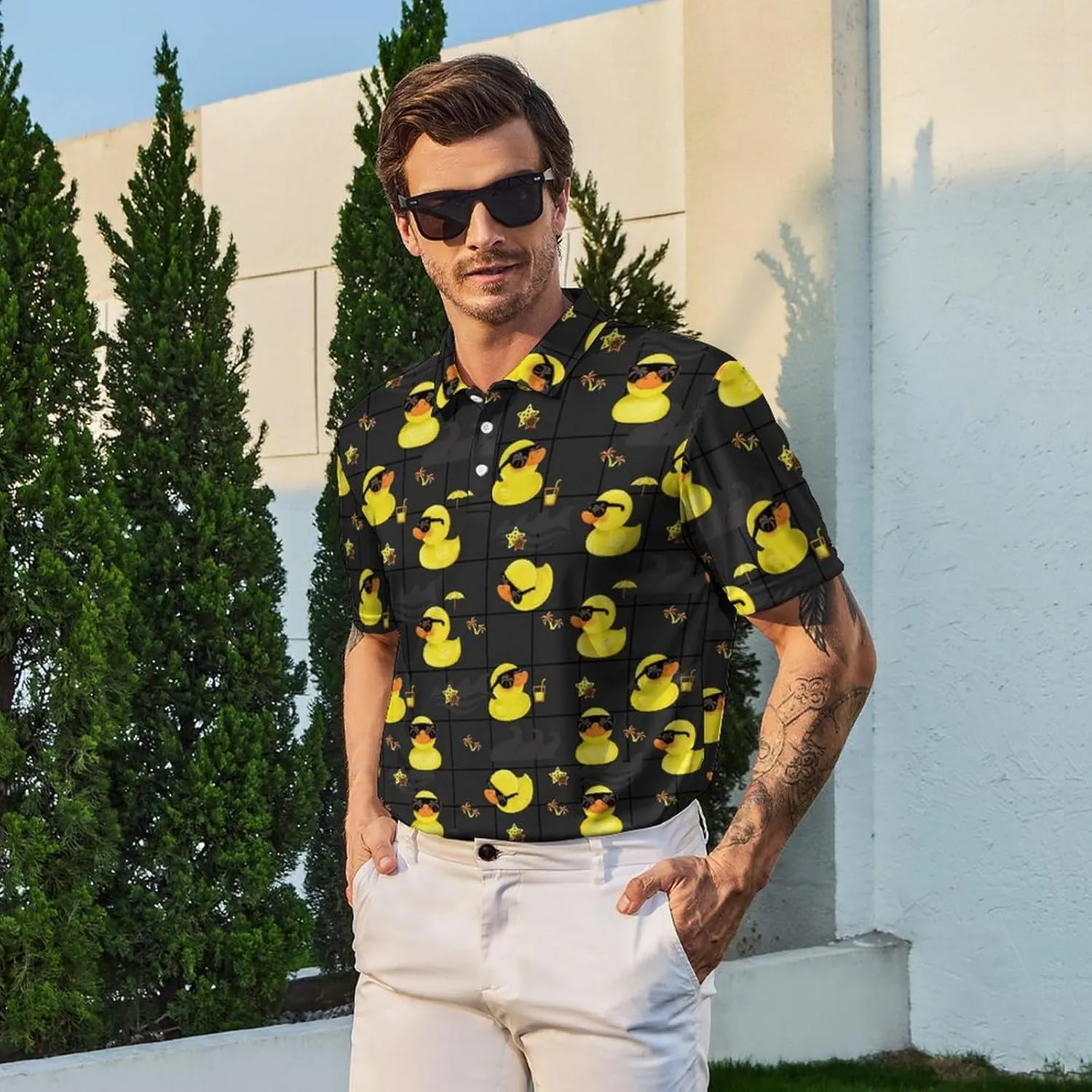 Mens Golf Polo Shirts - Hawaiian Print Golf Shirt for Men Quick-Dry Moisture Wicking Casual Breathable Polo Shirt