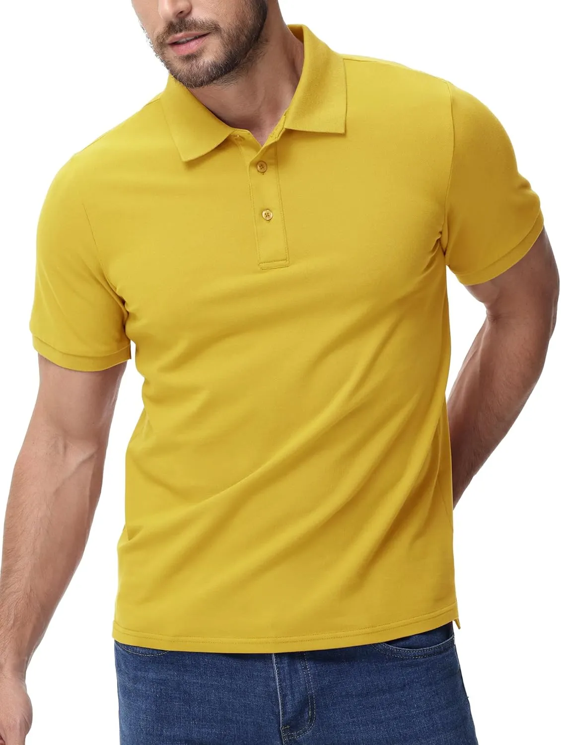 MIER Polo Shirts for Men Cotton Short Sleeve Golf Tennis Collared Shirt for Casual Work Travel, 3 Buttons, Ultra Soft