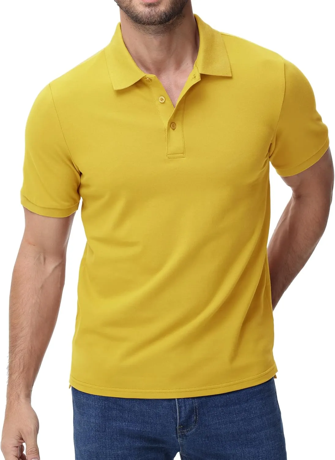 MIER Polo Shirts for Men Cotton Short Sleeve Golf Tennis Collared Shirt for Casual Work Travel, 3 Buttons, Ultra Soft