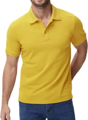 MIER Polo Shirts for Men Cotton Short Sleeve Golf Tennis Collared Shirt for Casual Work Travel, 3 Buttons, Ultra Soft