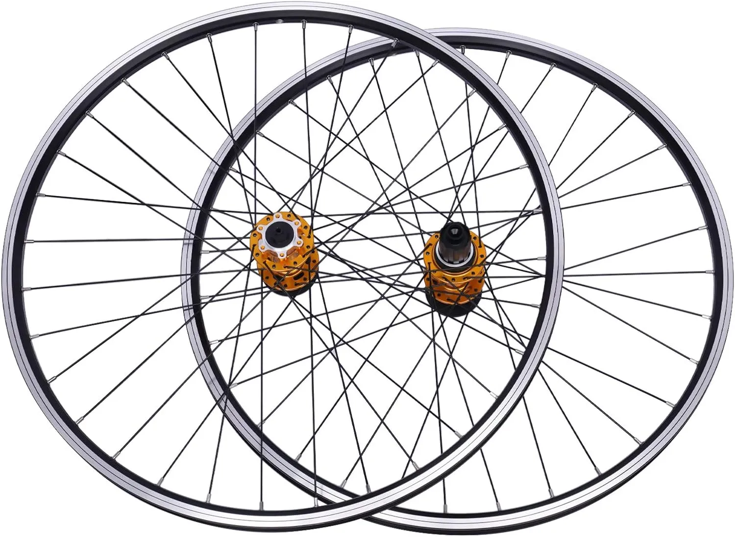 Mountain Bike Wheelset 29 Inch, Aluminum Alloy Rim Disc Brake MTB Wheelset, Quick Release Front Rear Wheels Bike Wheels, Double Six-Hole Disc Fit 7-12 Speed Cassette Bicycle Wheelset (Gold Wheels)
