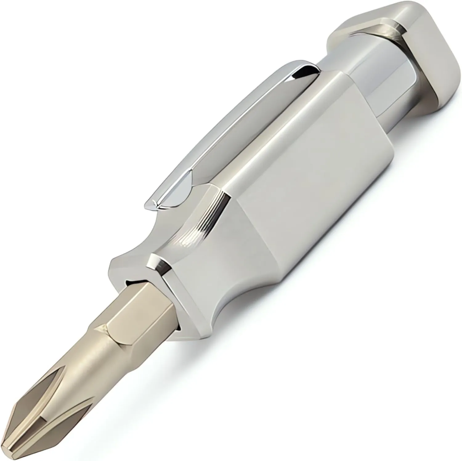 Pocket Screwdriver with Magnet & Clip (Stainless Steel) Double Ended with Phillips, Flat Head