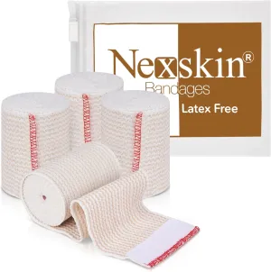 Premium Elastic Bandage Wrap (3 Wide, 4 Pack) - Nexskin Latex Free Athletic/Medical Compression Bandages Hook & Loop Fasteners at Both Ends - Lifetime Washable & Reusable Bandages