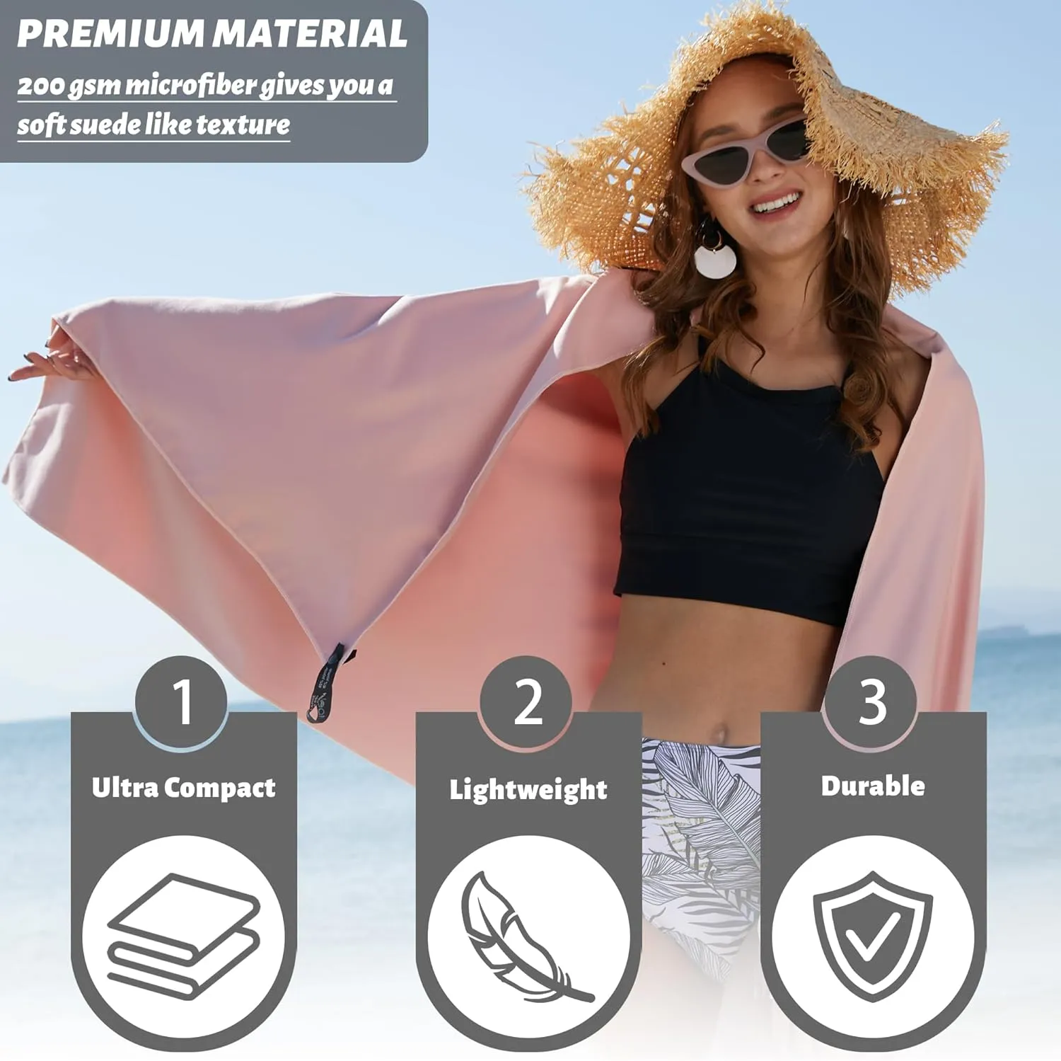 Rainleaf 2 Pack Microfiber Quick Dry Travel Towel, Super Absorbent Ultra Compact Lightweight Camping Towel for Gym, Hiking, Pool, Yoga - Rose Garden