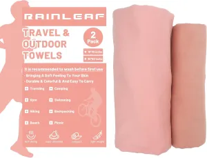 Rainleaf 2 Pack Microfiber Quick Dry Travel Towel, Super Absorbent Ultra Compact Lightweight Camping Towel for Gym, Hiking, Pool, Yoga - Rose Garden