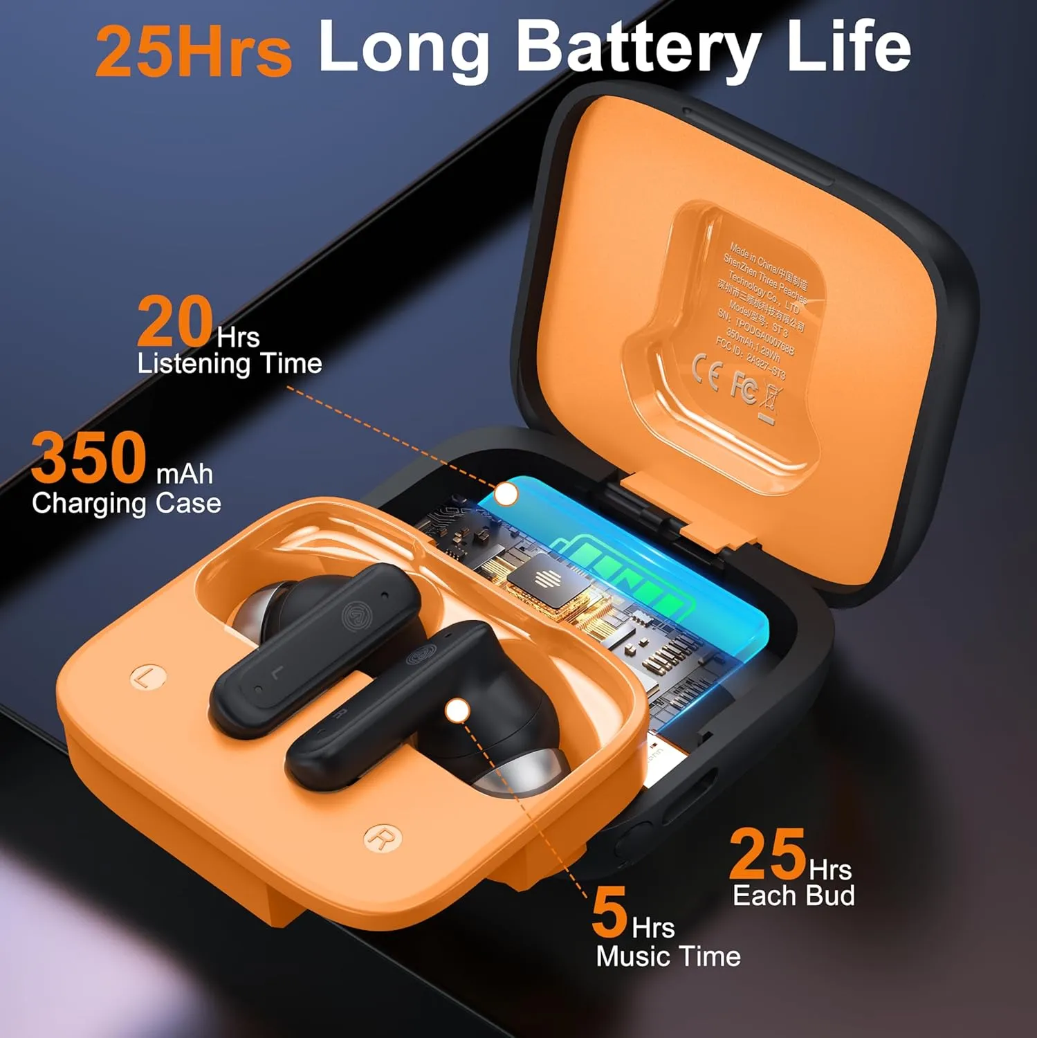THREE PEACHES Ear Buds Wireless Earbuds Bluetooth 5.4 Headphones, Touch Screen Earbuds, Call ENC Noise Active Noise Cancelling, in-Ear Headphones USB Charging Case Earbuds for iPhone/Android, Black
