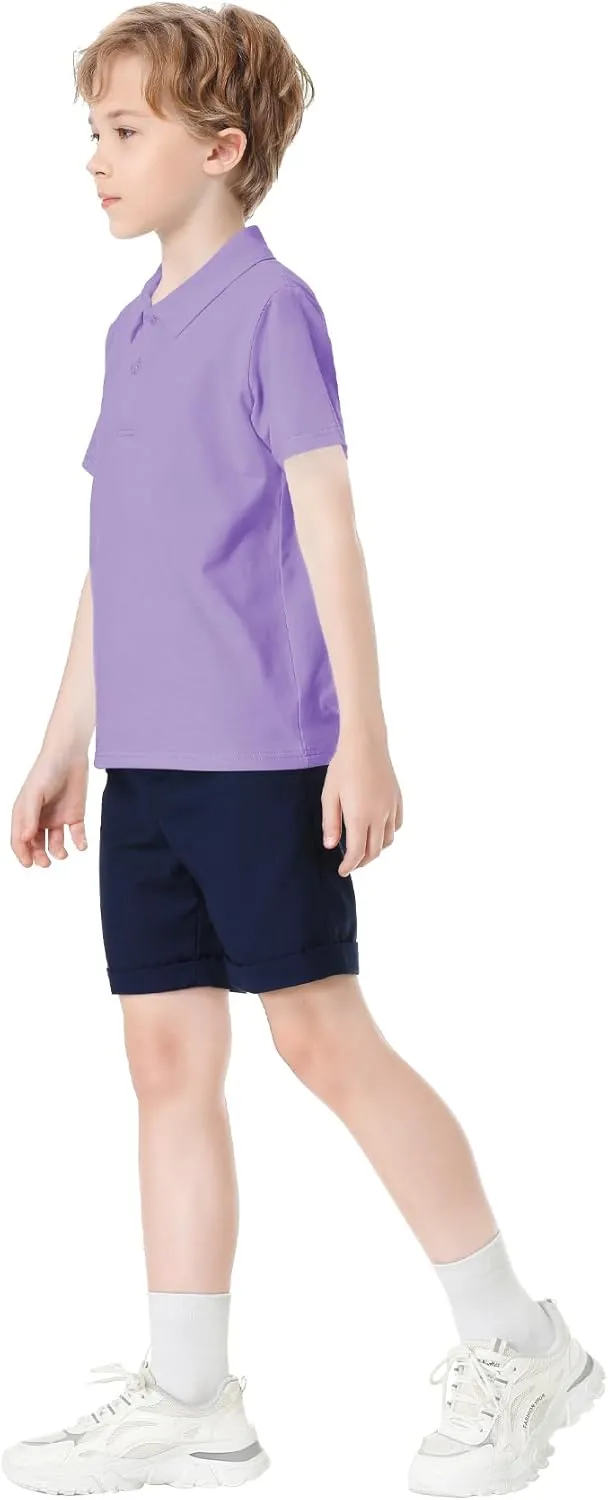 Toddler to Youth Stain Resistant Polo Shirts Kids Collared Golf T-Shirt School Uniform for Boys and Girls