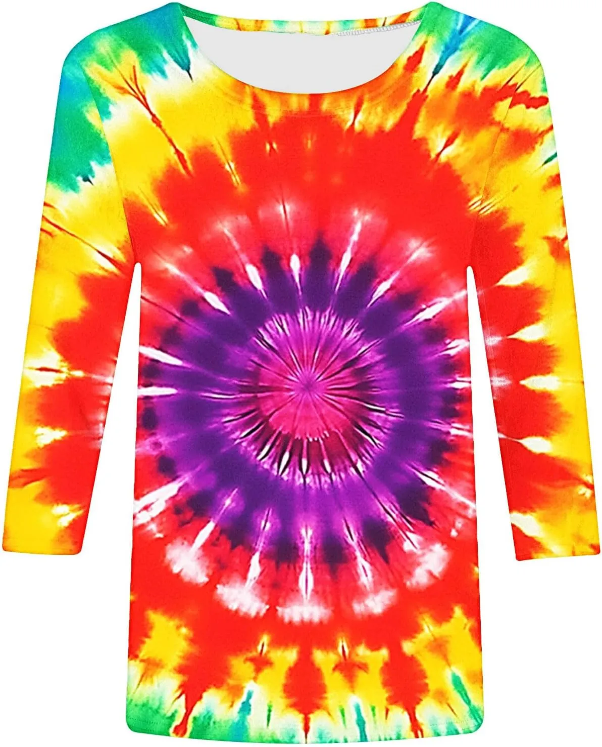 Tye Dye T Shirts for Women 2025 Trendy Plus Size 3/4 Sleeve Rainbow Graphic Tee Shirts Round Neck Loose Casual Blouse