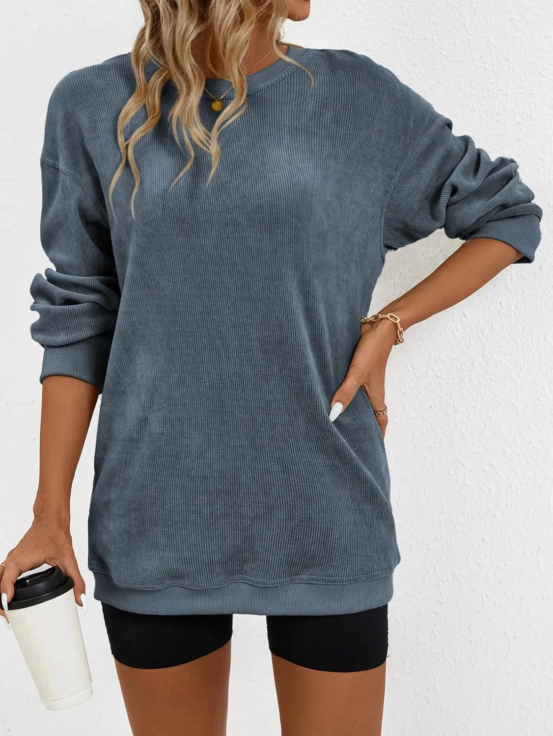 Women's Casual Corduroy Sweatshirts 2025 - Comfortable Long Sleeve Crewneck Pullovers for Fall and Winter