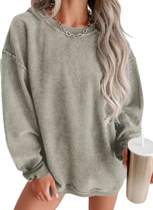 Women's Casual Corduroy Sweatshirts 2025 - Comfortable Long Sleeve Crewneck Pullovers for Fall and Winter