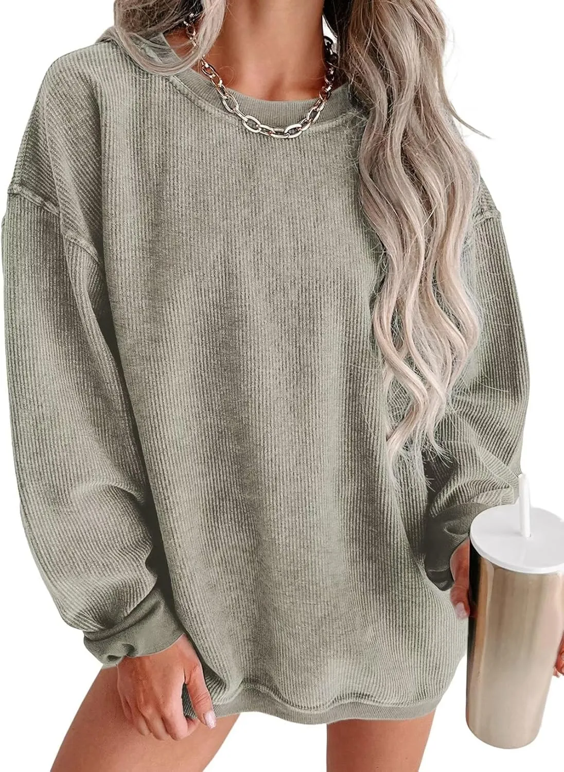 Women's Casual Corduroy Sweatshirts 2025 - Comfortable Long Sleeve Crewneck Pullovers for Fall and Winter