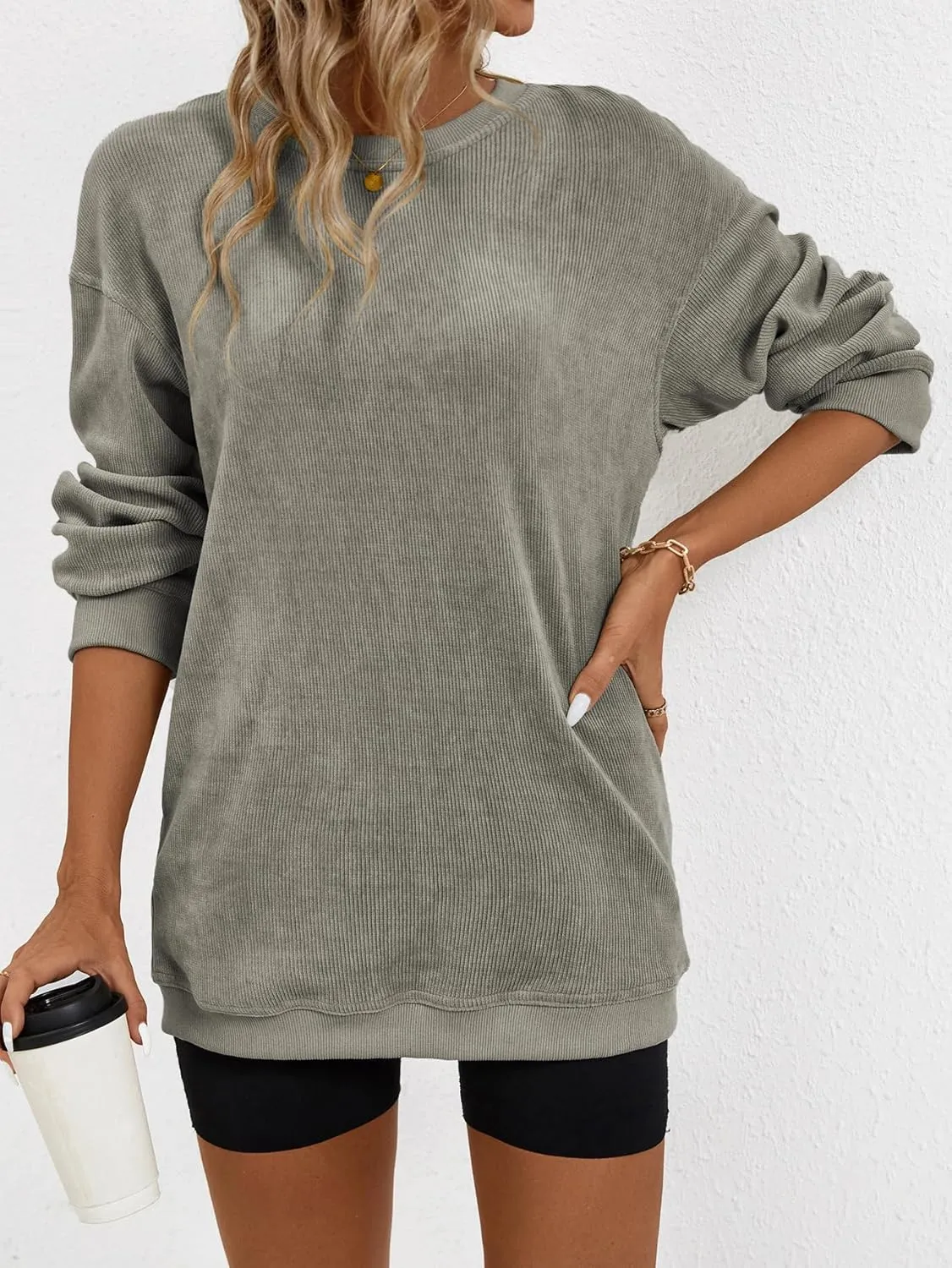 Women's Casual Corduroy Sweatshirts 2025 - Comfortable Long Sleeve Crewneck Pullovers for Fall and Winter